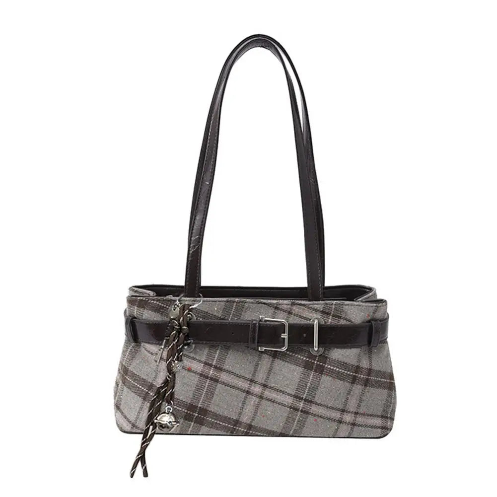 Fashion Karierte Umhängetasche mit Anhänger für Damen Retro Kleine Tragetasche Vielseitige und lässige Handtasche für Pendler