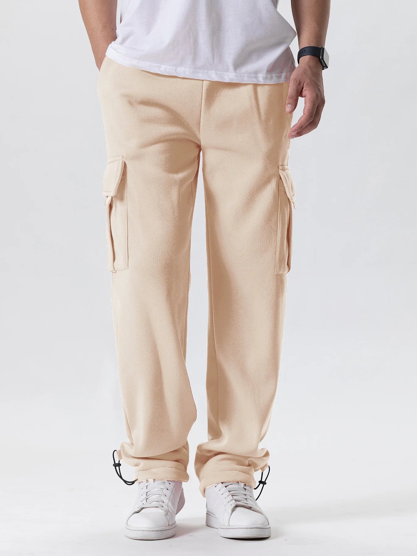 Herren-Sweatpants mit mehreren Taschen, Herbst-Winter, Kordelzug, gerader Schnitt, Lauf-Jogger, Sport-Fitnesshose, lose Herrenhose
