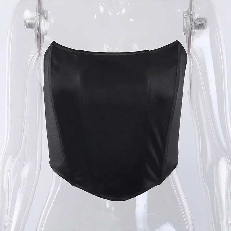Ärmelloses schulterfreies modisches sexy Korsett Crop Top Weste Damenunterwäsche rückenfreies Bustier Top Solid