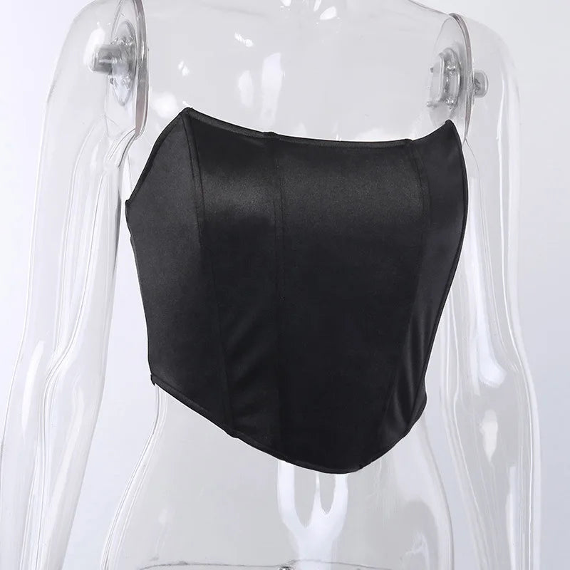 Ärmelloses schulterfreies modisches sexy Korsett Crop Top Weste Damenunterwäsche rückenfreies Bustier Top Solid