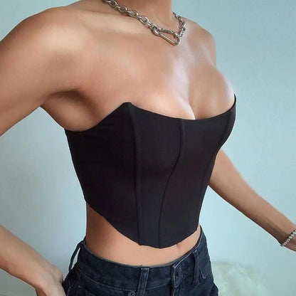 Ärmelloses schulterfreies modisches sexy Korsett Crop Top Weste Damenunterwäsche rückenfreies Bustier Top Solid