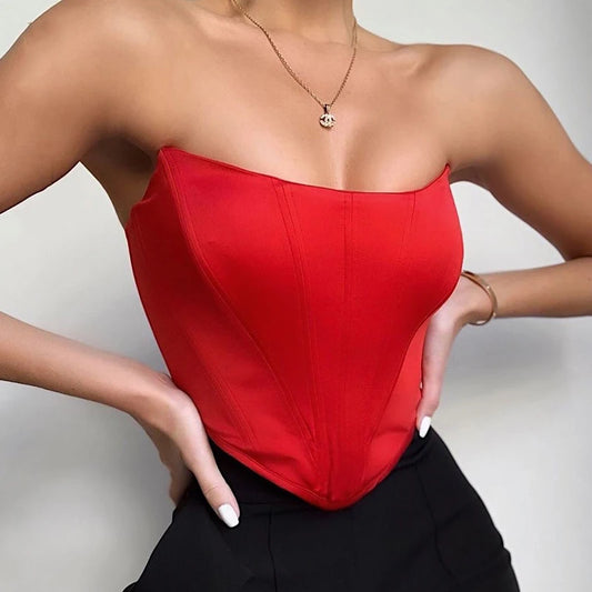 Ärmelloses schulterfreies modisches sexy Korsett Crop Top Weste Damenunterwäsche rückenfreies Bustier Top Solid