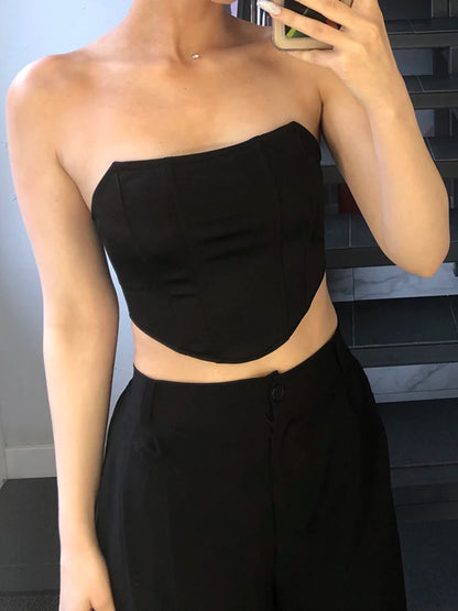 Ärmelloses schulterfreies modisches sexy Korsett Crop Top Weste Damenunterwäsche rückenfreies Bustier Top Solid