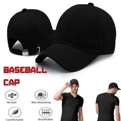 1PC Unisex Cotton Baseball Cap - Adjustable Black Sports Hat for Casual & Summer Outdoor Activities