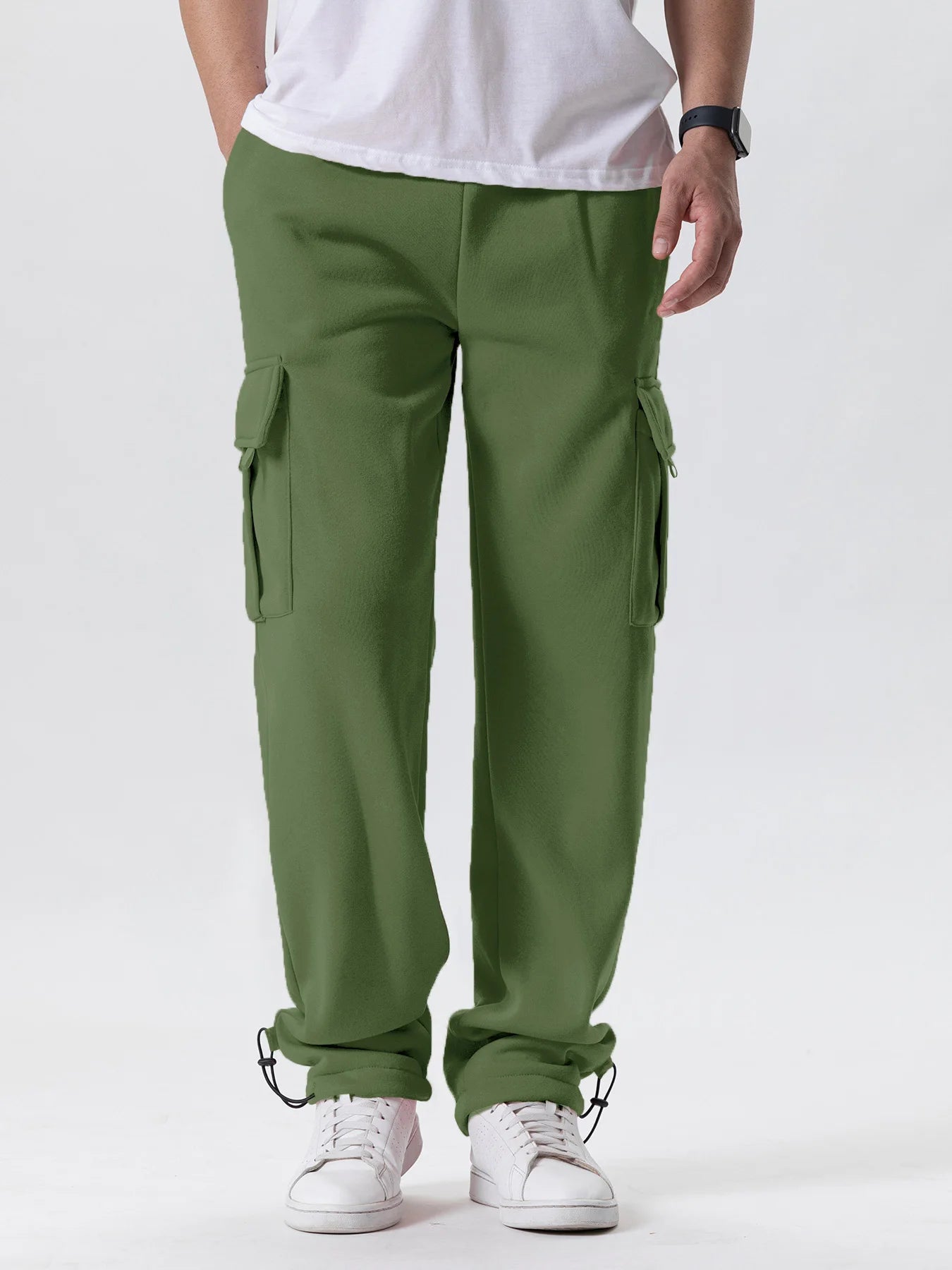 Herren-Sweatpants mit mehreren Taschen, Herbst-Winter, Kordelzug, gerader Schnitt, Lauf-Jogger, Sport-Fitnesshose, lose Herrenhose