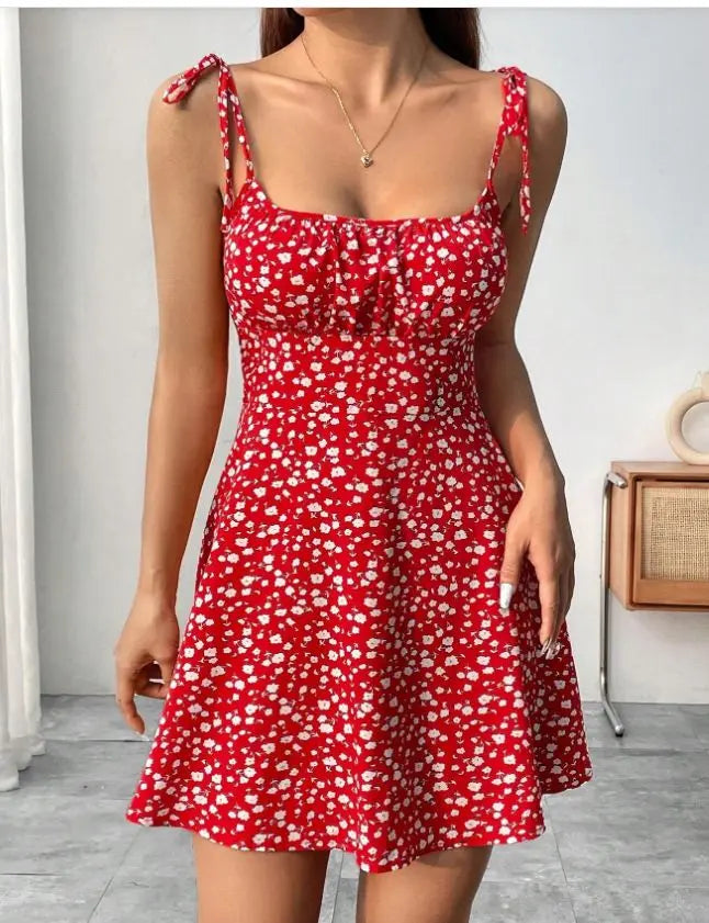 Neue Damen Sommer Blumen Spaghettiträger Sexy Kleider, Minikleid, Strandkleid, Damenbekleidung, Kurze Kleider, Kleidung, Sonnenkleid