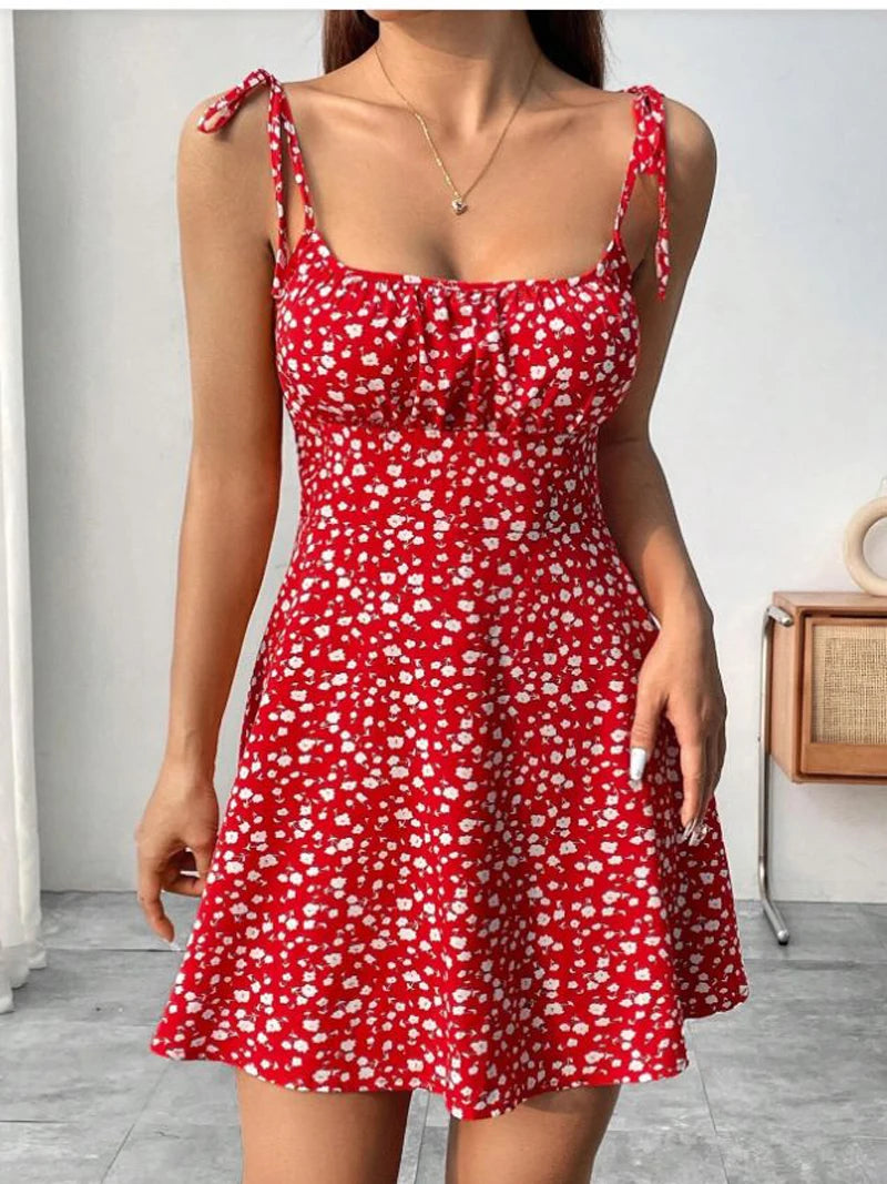 Neue Damen Sommer Blumen Spaghettiträger Sexy Kleider, Minikleid, Strandkleid, Damenbekleidung, Kurze Kleider, Kleidung, Sonnenkleid