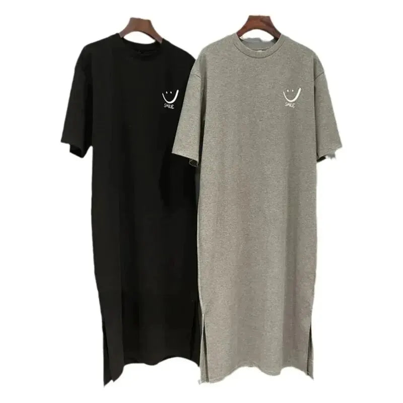 Damen Sommer Neues Kurzarm-T-Shirt-Kleid Lockeres knielanges Kleid