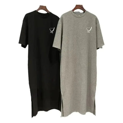 Damen Sommer Neues Kurzarm-T-Shirt-Kleid Lockeres knielanges Kleid