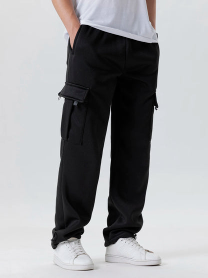 Herren-Sweatpants mit mehreren Taschen, Herbst-Winter, Kordelzug, gerader Schnitt, Lauf-Jogger, Sport-Fitnesshose, lose Herrenhose