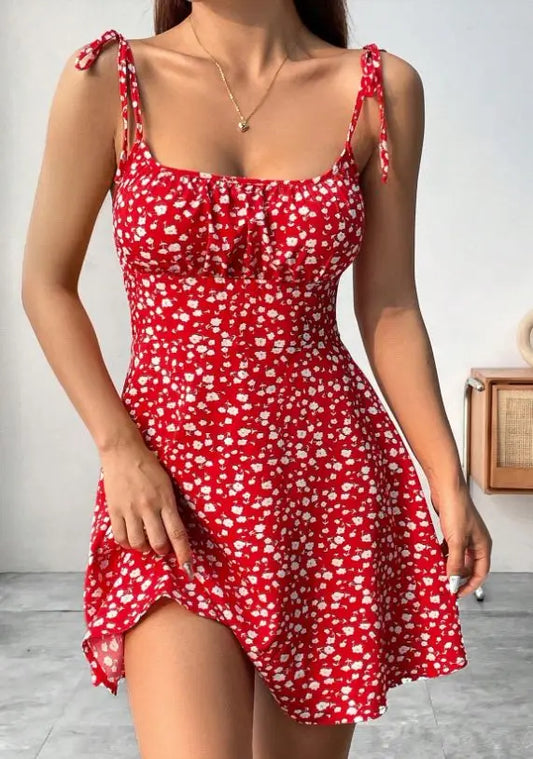 Neue Damen Sommer Blumen Spaghettiträger Sexy Kleider, Minikleid, Strandkleid, Damenbekleidung, Kurze Kleider, Kleidung, Sonnenkleid