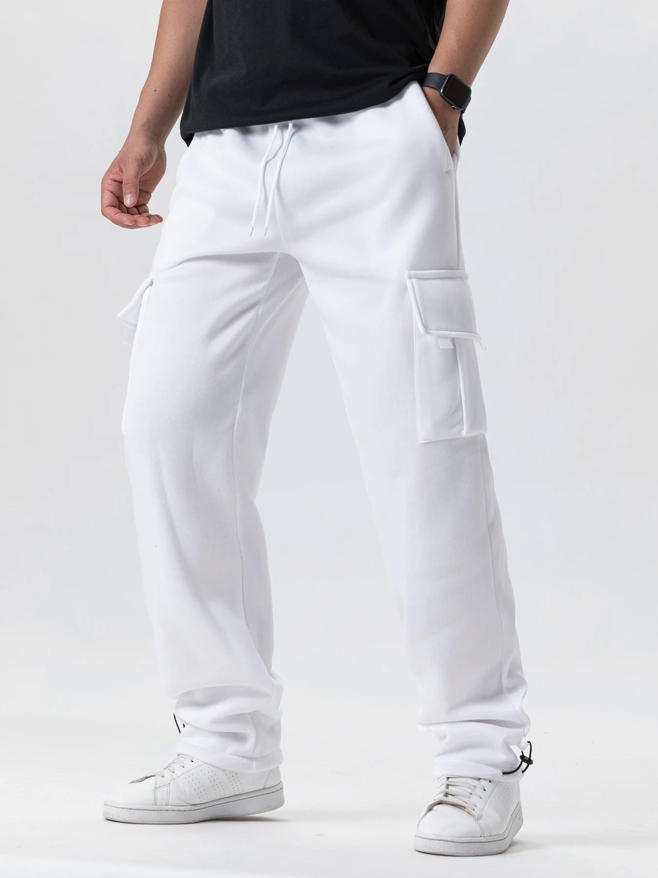 Herren-Sweatpants mit mehreren Taschen, Herbst-Winter, Kordelzug, gerader Schnitt, Lauf-Jogger, Sport-Fitnesshose, lose Herrenhose