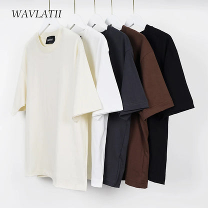 WAVLATII Übergroße Sommer-T-Shirts für Frauen und Männer, braun, lässig, weiblich, koreanische Streetwear-Tees, Unisex, Basic, einfarbig, junge, coole Oberteile