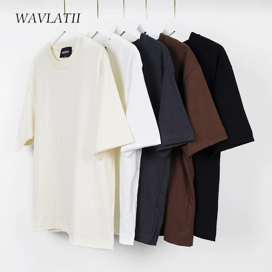 WAVLATII Übergroße Sommer-T-Shirts für Frauen und Männer, braun, lässig, weiblich, koreanische Streetwear-Tees, Unisex, Basic, einfarbig, junge, coole Oberteile
