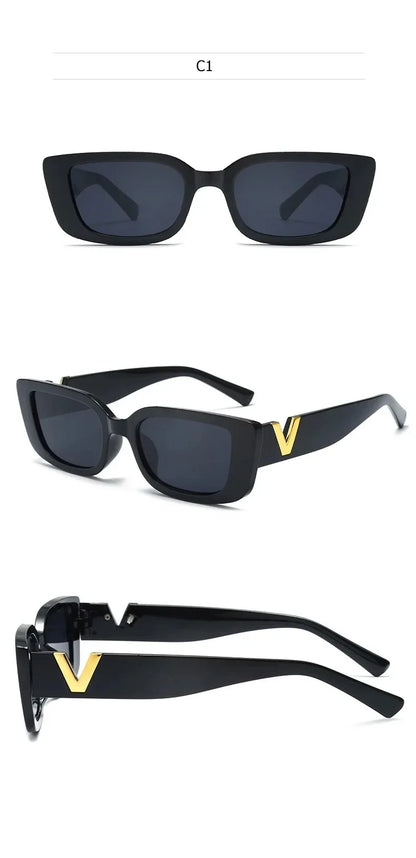 2025 Retro Rectangle Sunglasses for Women Luxury Vintage UV400 Protection V Suns Glasses Ladies Classic Black Square