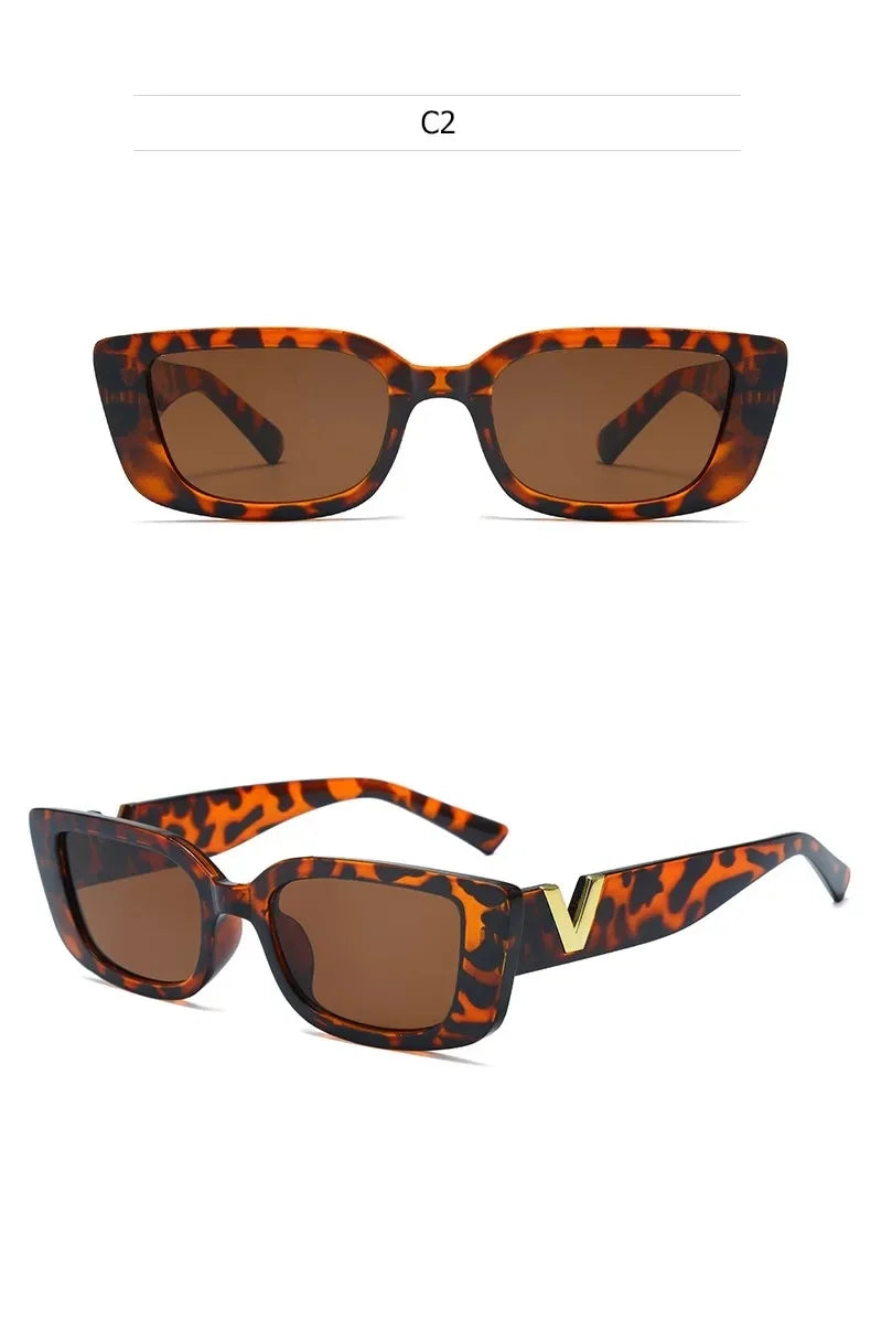2025 Retro Rectangle Sunglasses for Women Luxury Vintage UV400 Protection V Suns Glasses Ladies Classic Black Square