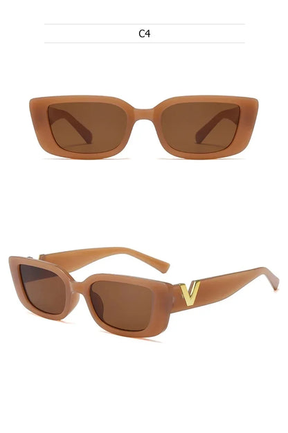 2025 Retro Rectangle Sunglasses for Women Luxury Vintage UV400 Protection V Suns Glasses Ladies Classic Black Square
