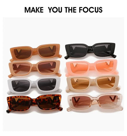 2025 Retro Rectangle Sunglasses for Women Luxury Vintage UV400 Protection V Suns Glasses Ladies Classic Black Square