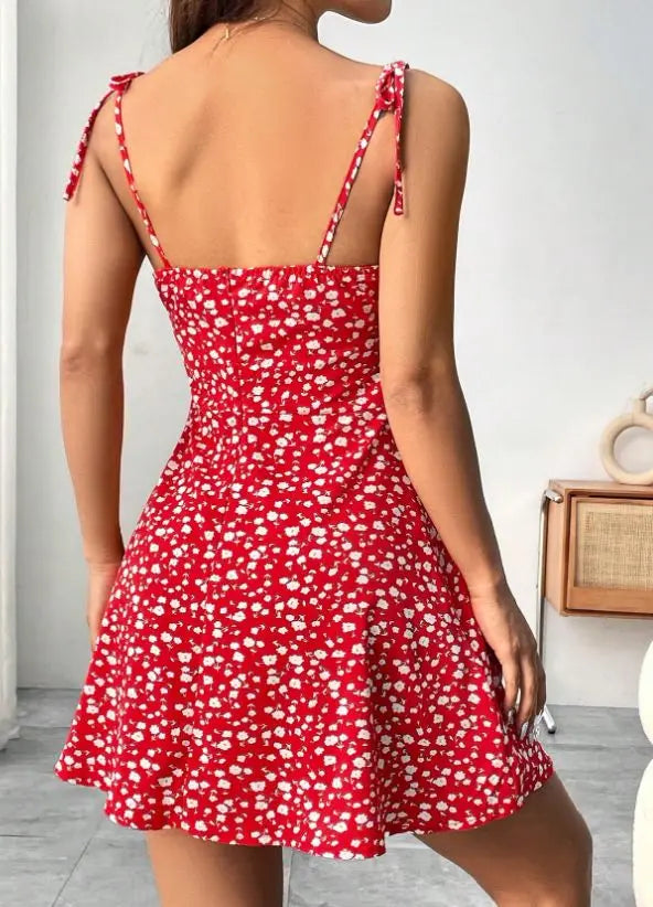 Neue Damen Sommer Blumen Spaghettiträger Sexy Kleider, Minikleid, Strandkleid, Damenbekleidung, Kurze Kleider, Kleidung, Sonnenkleid