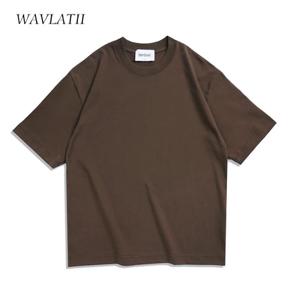 WAVLATII Übergroße Sommer-T-Shirts für Frauen und Männer, braun, lässig, weiblich, koreanische Streetwear-Tees, Unisex, Basic, einfarbig, junge, coole Oberteile