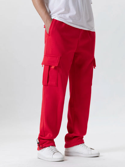 Herren-Sweatpants mit mehreren Taschen, Herbst-Winter, Kordelzug, gerader Schnitt, Lauf-Jogger, Sport-Fitnesshose, lose Herrenhose