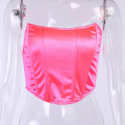 Ärmelloses schulterfreies modisches sexy Korsett Crop Top Weste Damenunterwäsche rückenfreies Bustier Top Solid