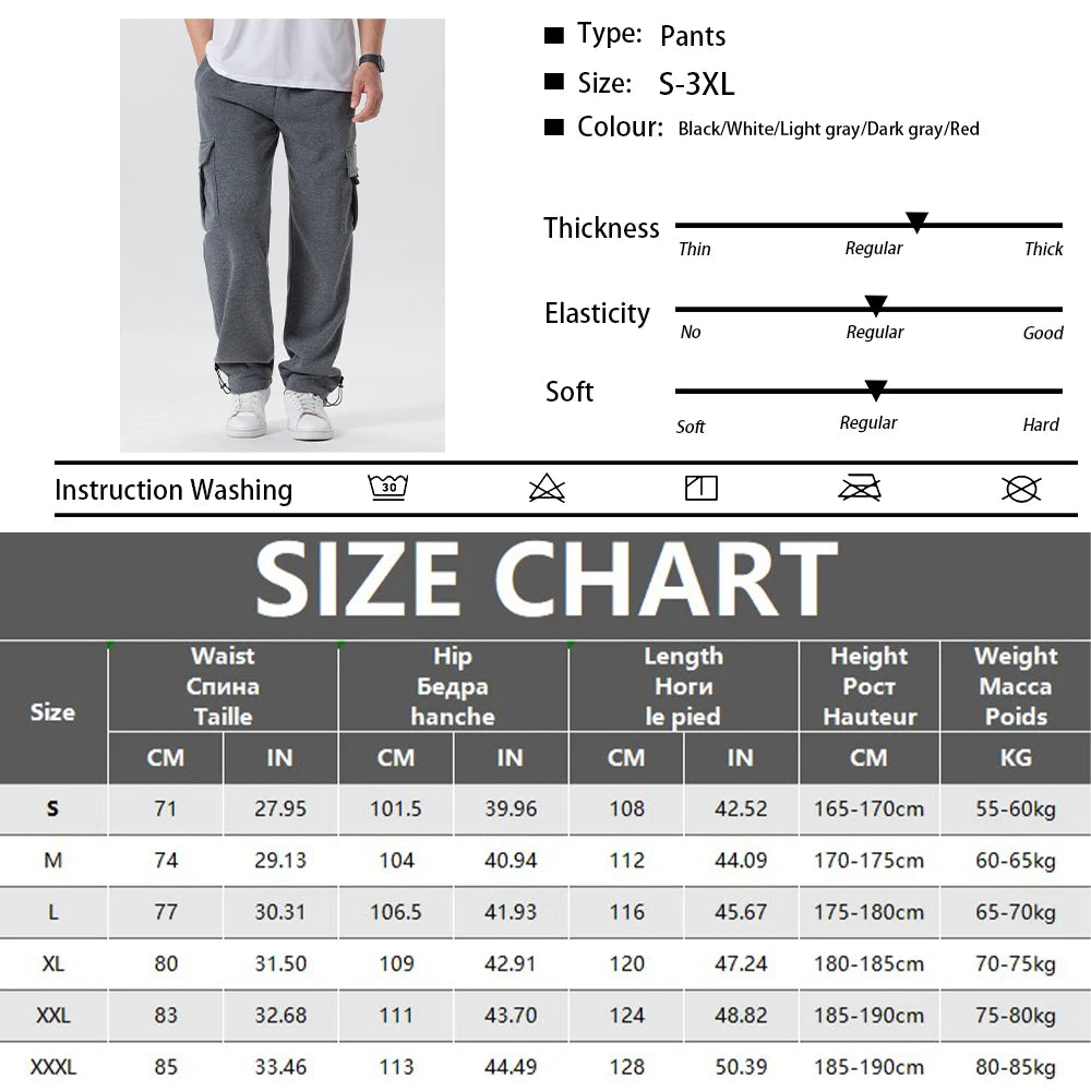 Herren-Sweatpants mit mehreren Taschen, Herbst-Winter, Kordelzug, gerader Schnitt, Lauf-Jogger, Sport-Fitnesshose, lose Herrenhose