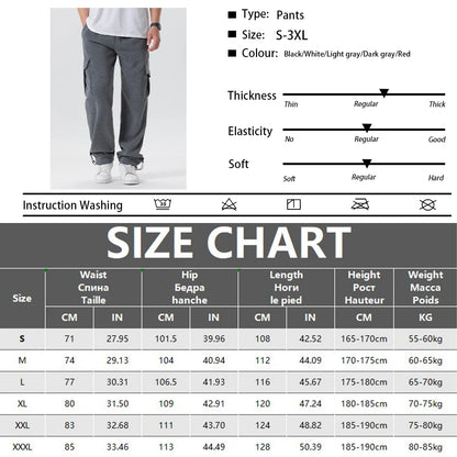 Herren-Sweatpants mit mehreren Taschen, Herbst-Winter, Kordelzug, gerader Schnitt, Lauf-Jogger, Sport-Fitnesshose, lose Herrenhose