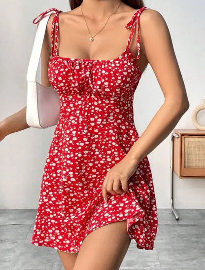 Neue Damen Sommer Blumen Spaghettiträger Sexy Kleider, Minikleid, Strandkleid, Damenbekleidung, Kurze Kleider, Kleidung, Sonnenkleid