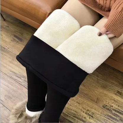 Winter dicke warme Leggings für Damen Lammkaschmir-Jogginghosen Hohe Taille Fleece Elastische Strumpfhose Warme Strumpfhose Hose Schlanke Samt-Leggings