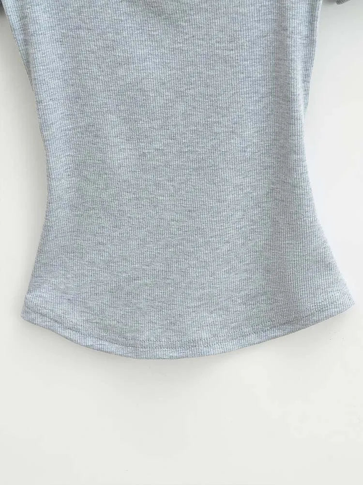 Damen Slim Fit Crop Top mit eckigem Ausschnitt, hochelastisch, Kurzarm-Pullover, sexy Sommer-Bluse, T-Shirt zum Unterziehen