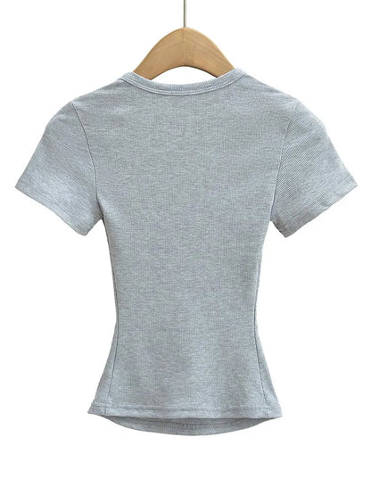 Damen Slim Fit Crop Top mit eckigem Ausschnitt, hochelastisch, Kurzarm-Pullover, sexy Sommer-Bluse, T-Shirt zum Unterziehen