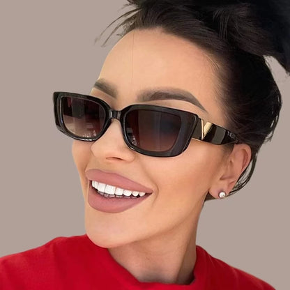 2025 Retro Rectangle Sunglasses for Women Luxury Vintage UV400 Protection V Suns Glasses Ladies Classic Black Square