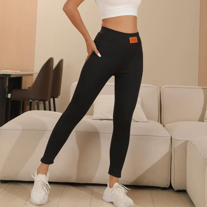 Winter dicke warme Leggings für Damen Lammkaschmir-Jogginghosen Hohe Taille Fleece Elastische Strumpfhose Warme Strumpfhose Hose Schlanke Samt-Leggings
