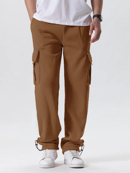 Herren-Sweatpants mit mehreren Taschen, Herbst-Winter, Kordelzug, gerader Schnitt, Lauf-Jogger, Sport-Fitnesshose, lose Herrenhose