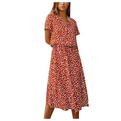Sommerkleider Damen Sommer Tupfen Druck Kleider mit Knöpfen Kurzarm Tunnelzug Hohe Taille Kleid Vestidos 2023