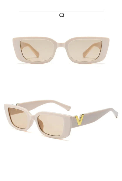 2025 Retro Rectangle Sunglasses for Women Luxury Vintage UV400 Protection V Suns Glasses Ladies Classic Black Square