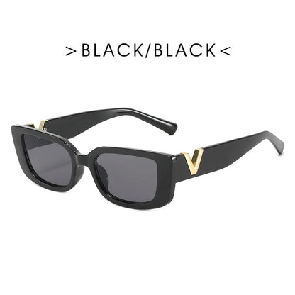 2025 Retro Rectangle Sunglasses for Women Luxury Vintage UV400 Protection V Suns Glasses Ladies Classic Black Square