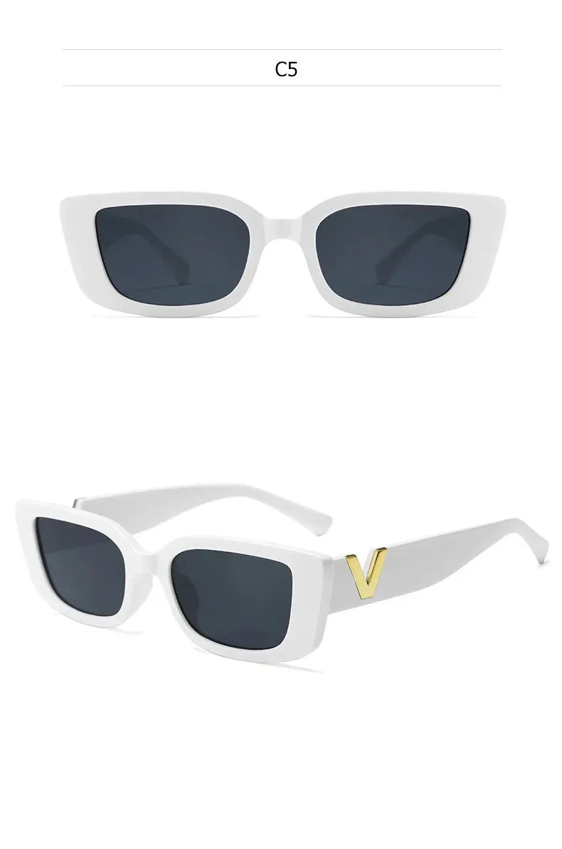 2025 Retro Rectangle Sunglasses for Women Luxury Vintage UV400 Protection V Suns Glasses Ladies Classic Black Square