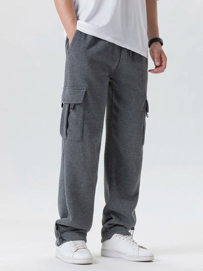 Herren-Sweatpants mit mehreren Taschen, Herbst-Winter, Kordelzug, gerader Schnitt, Lauf-Jogger, Sport-Fitnesshose, lose Herrenhose