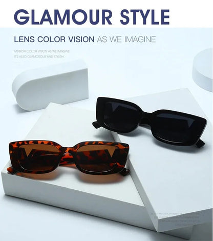 2025 Retro Rectangle Sunglasses for Women Luxury Vintage UV400 Protection V Suns Glasses Ladies Classic Black Square