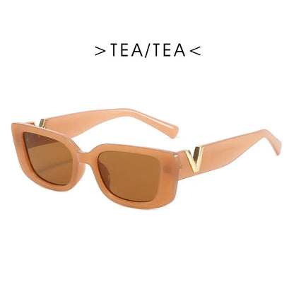 2025 Retro Rectangle Sunglasses for Women Luxury Vintage UV400 Protection V Suns Glasses Ladies Classic Black Square