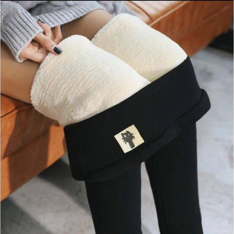 Winter dicke warme Leggings für Damen Lammkaschmir-Jogginghosen Hohe Taille Fleece Elastische Strumpfhose Warme Strumpfhose Hose Schlanke Samt-Leggings