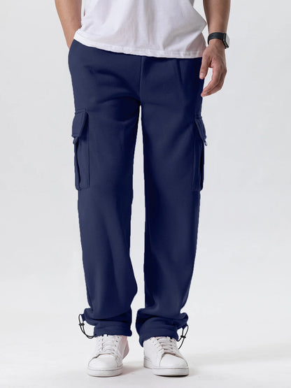 Herren-Sweatpants mit mehreren Taschen, Herbst-Winter, Kordelzug, gerader Schnitt, Lauf-Jogger, Sport-Fitnesshose, lose Herrenhose