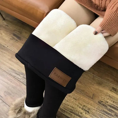 Winter dicke warme Leggings für Damen Lammkaschmir-Jogginghosen Hohe Taille Fleece Elastische Strumpfhose Warme Strumpfhose Hose Schlanke Samt-Leggings