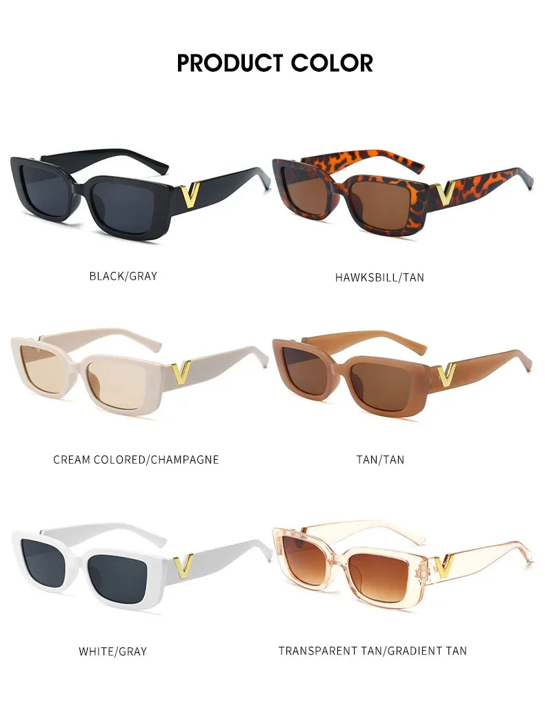 2025 Retro Rectangle Sunglasses for Women Luxury Vintage UV400 Protection V Suns Glasses Ladies Classic Black Square