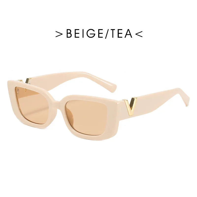 2025 Retro Rectangle Sunglasses for Women Luxury Vintage UV400 Protection V Suns Glasses Ladies Classic Black Square