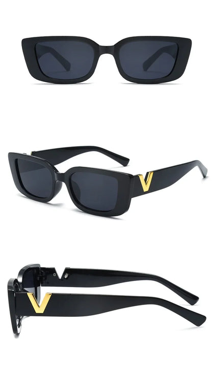2025 Retro Rectangle Sunglasses for Women Luxury Vintage UV400 Protection V Suns Glasses Ladies Classic Black Square
