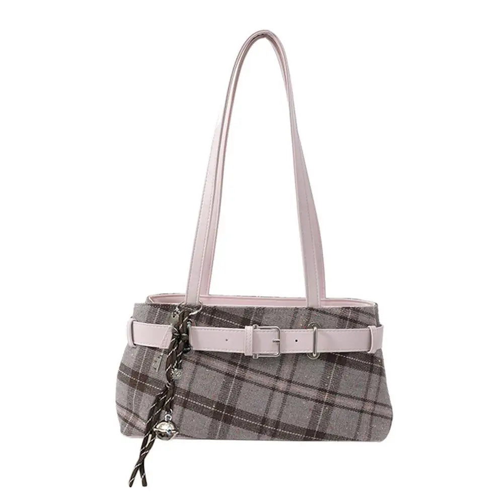 Fashion Karierte Umhängetasche mit Anhänger für Damen Retro Kleine Tragetasche Vielseitige und lässige Handtasche für Pendler
