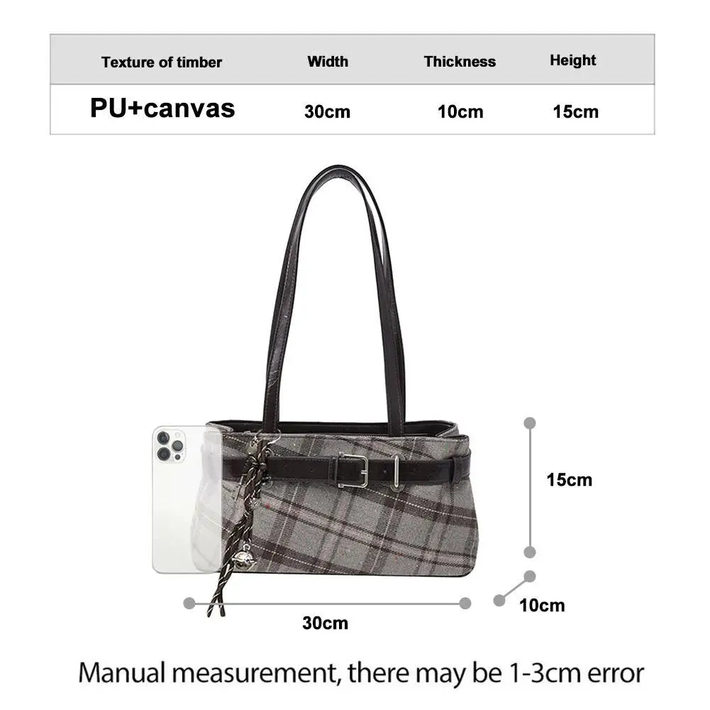 Fashion Karierte Umhängetasche mit Anhänger für Damen Retro Kleine Tragetasche Vielseitige und lässige Handtasche für Pendler